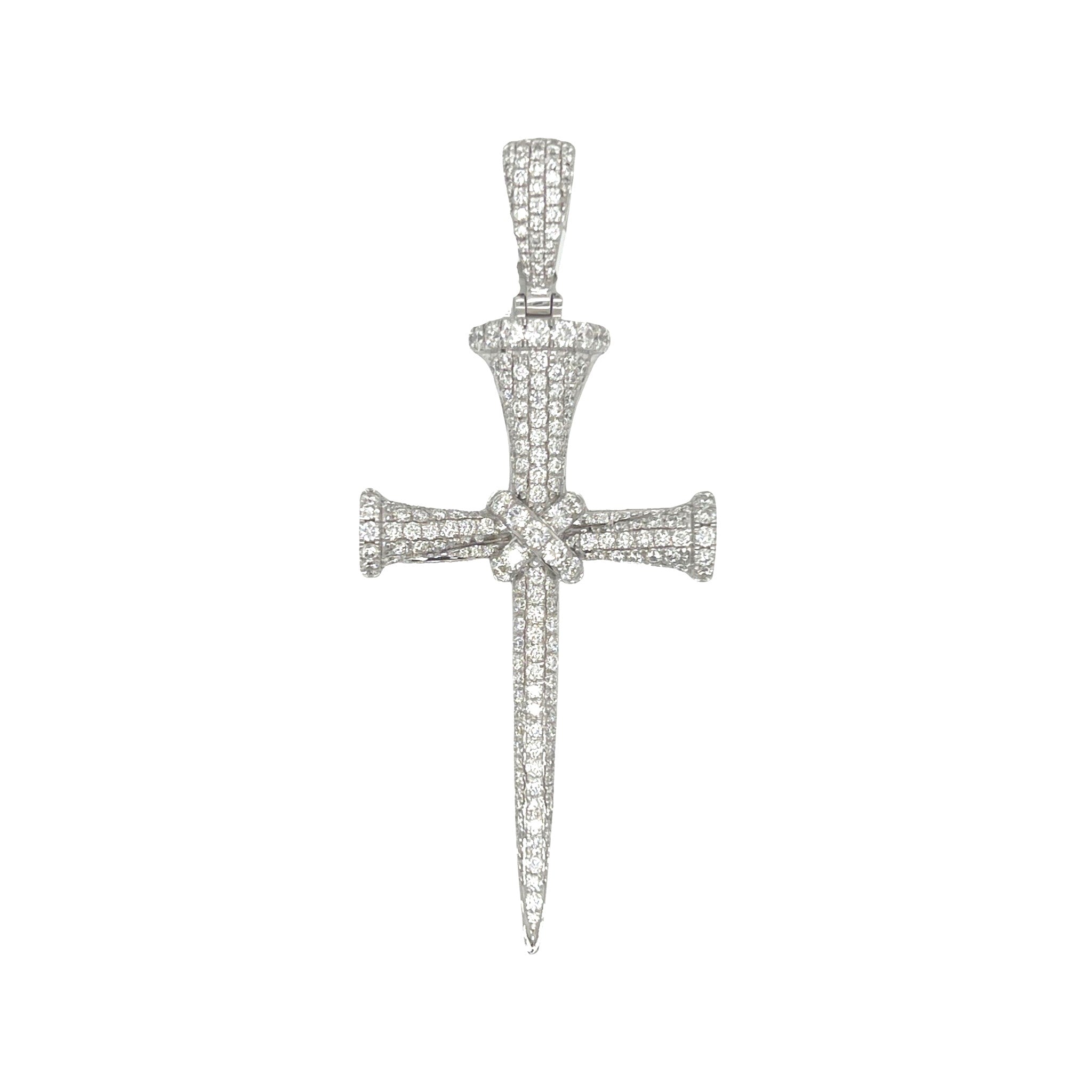 10K White Gold Nail VS Diamond Cross Pendant 2.5 CT 2.6"