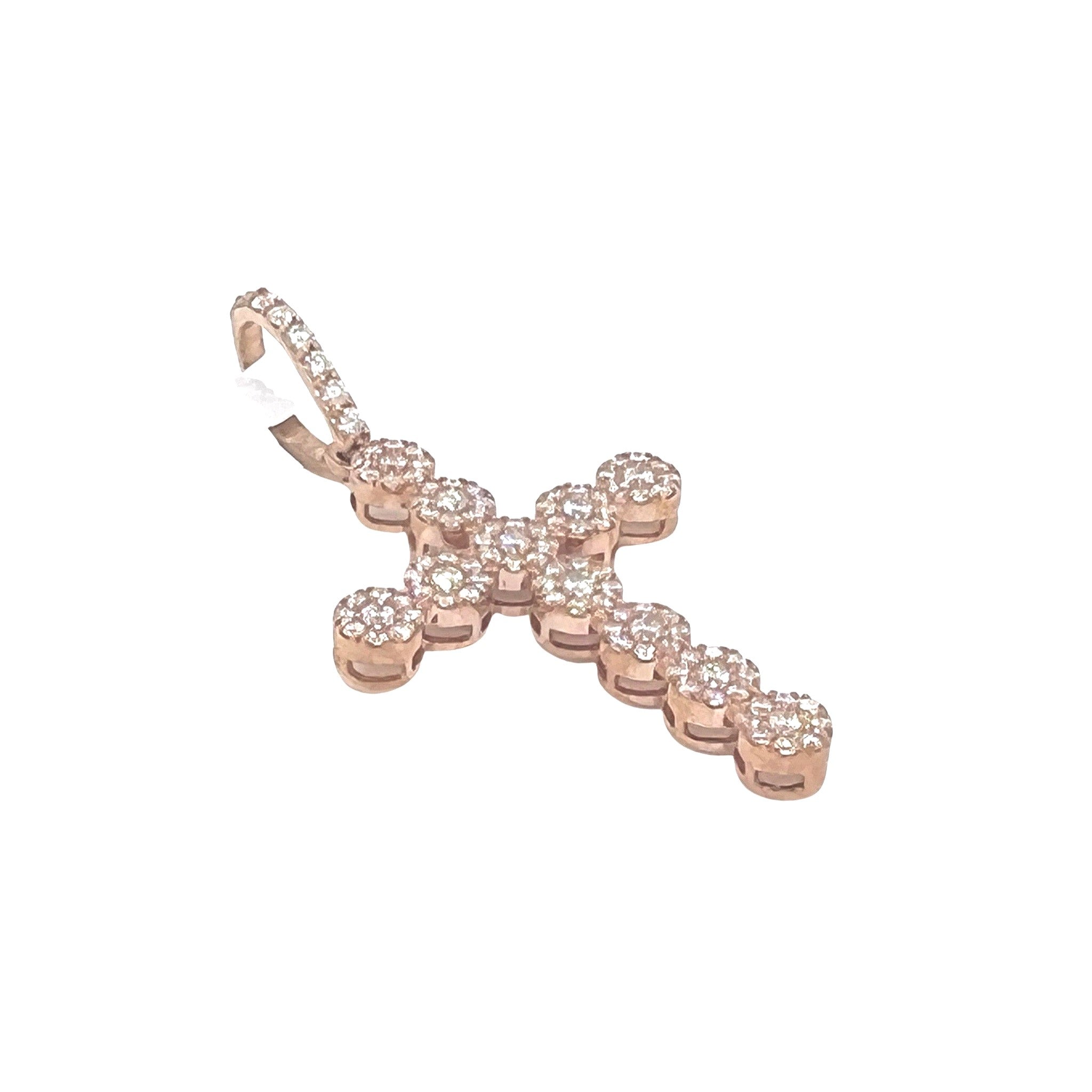 10K Rose Gold Cluster Diamond Cross Pendant 1.35 CT 1.9"