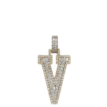 Load image into Gallery viewer, 10K Yellow White Gold 3D Letter V Initial Diamond Pendant 1.24 CT 1.5&quot;
