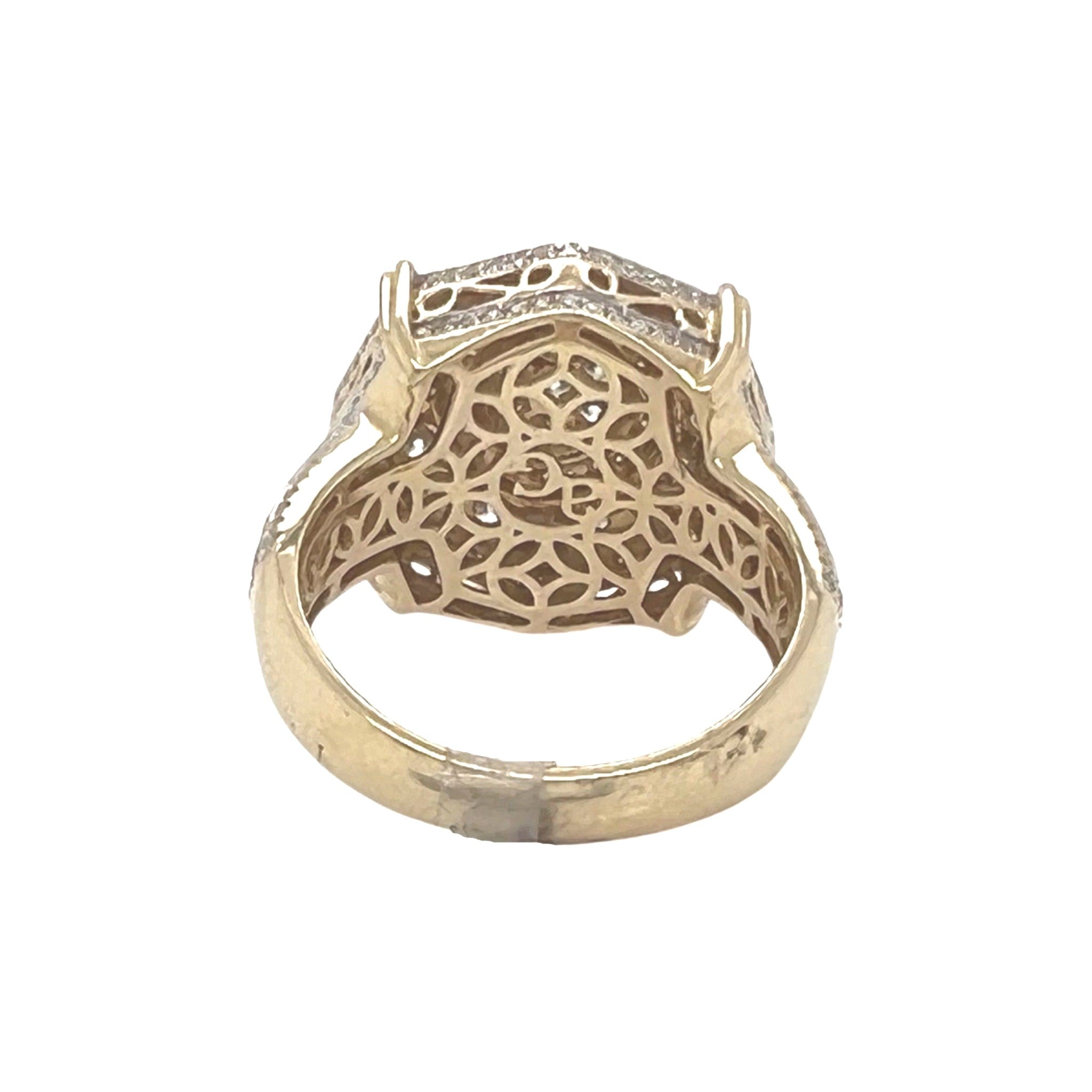 Mens 14K Yellow Gold Octagonal Shape Cluster Diamond Ring 2.5 CT