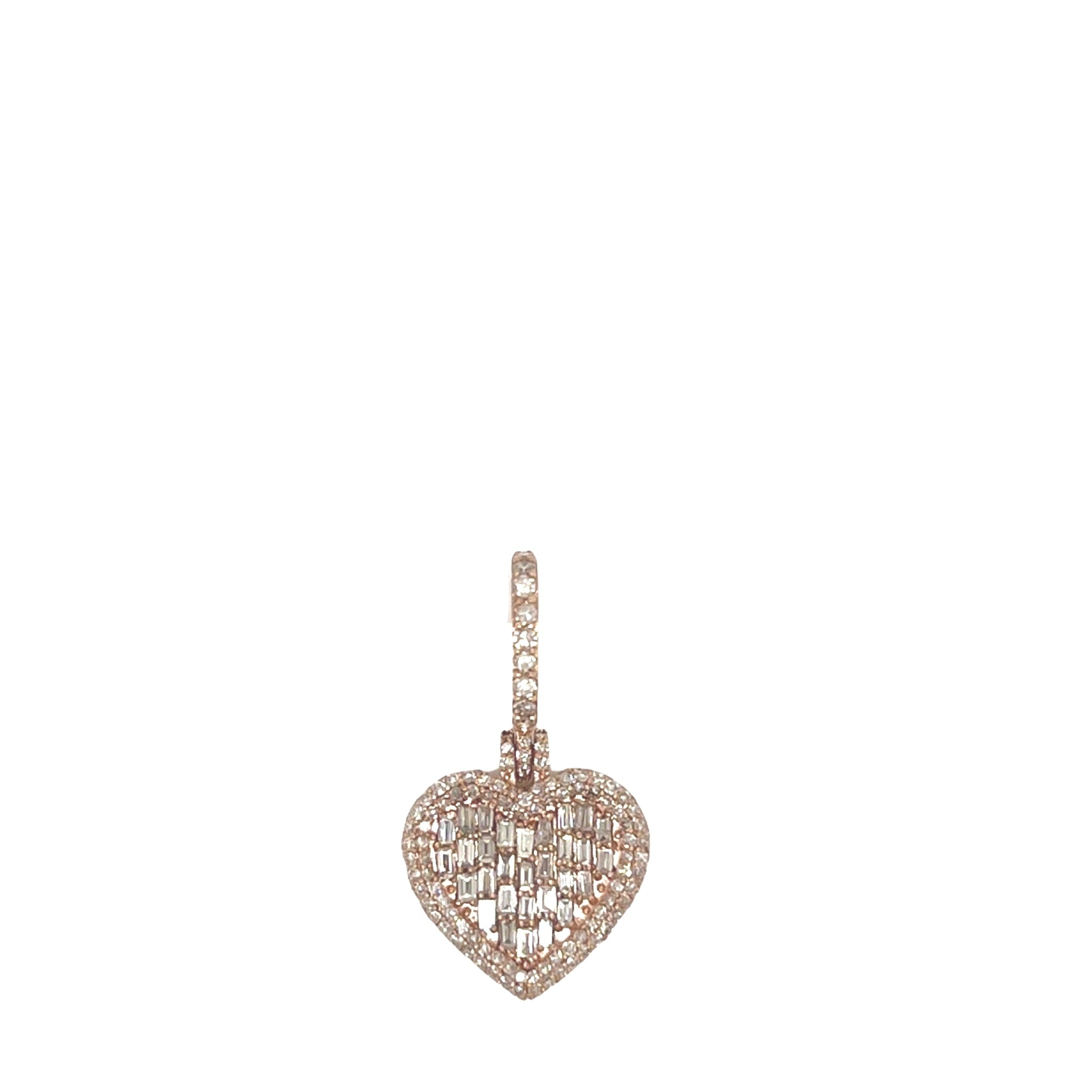 10K Rose Gold Heart Emerald Diamond Pendant 0.77 CT 1"