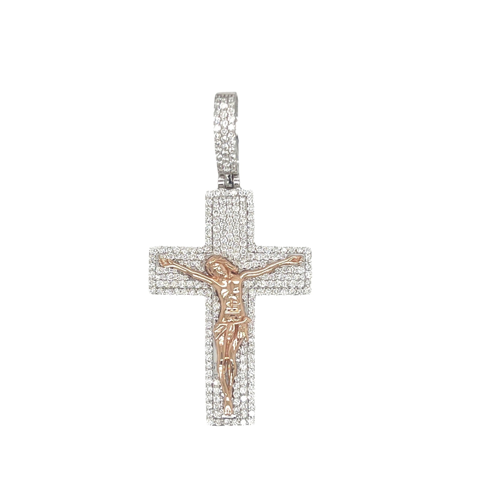 10K Two-Tone Gold Crucifix Diamond Cross Pendant 1.5 CT 2"