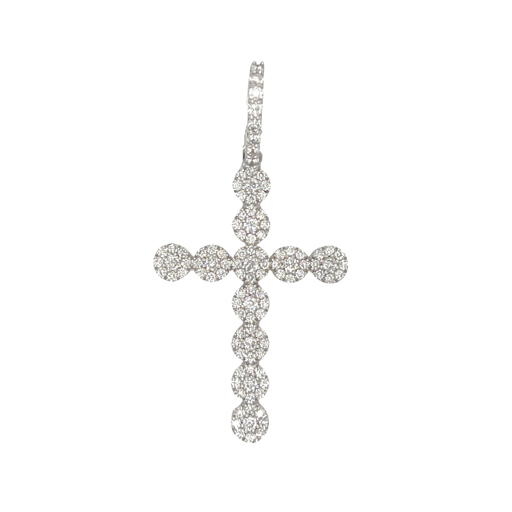 10K White Gold Cluster Diamond Cross Pendant 1.35 CT 1.9"