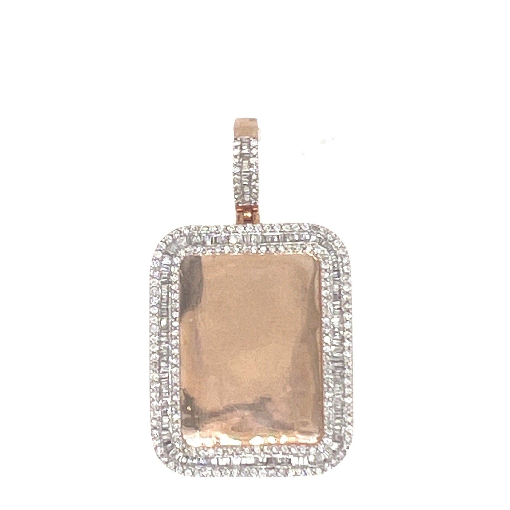 10K Rose Gold Memory Frame Baguette Diamond Pendant 2.0 CT 1.8"