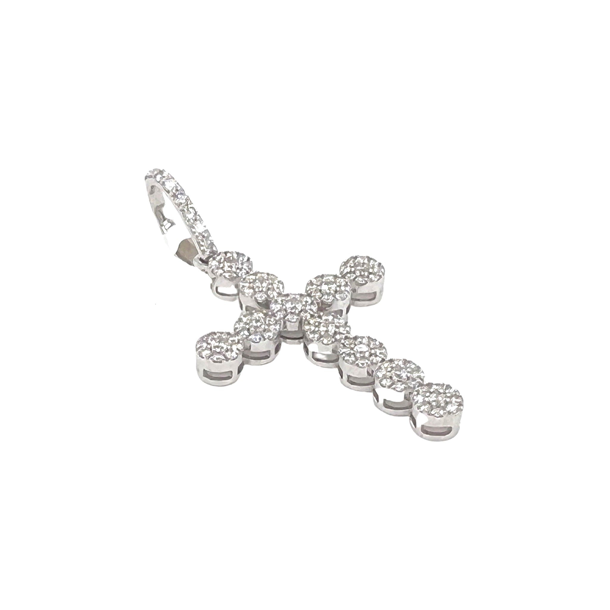 10K White Gold Cluster Diamond Cross Pendant 1.35 CT 1.9"