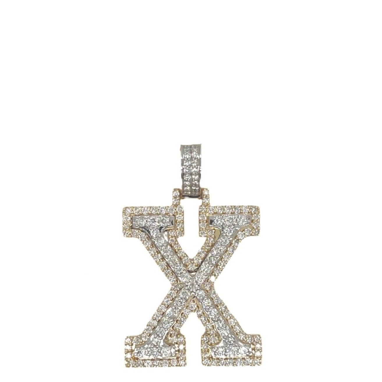 10K Yellow White Gold 3D Letter X Initial Diamond Pendant 1.62 CT 1.5"