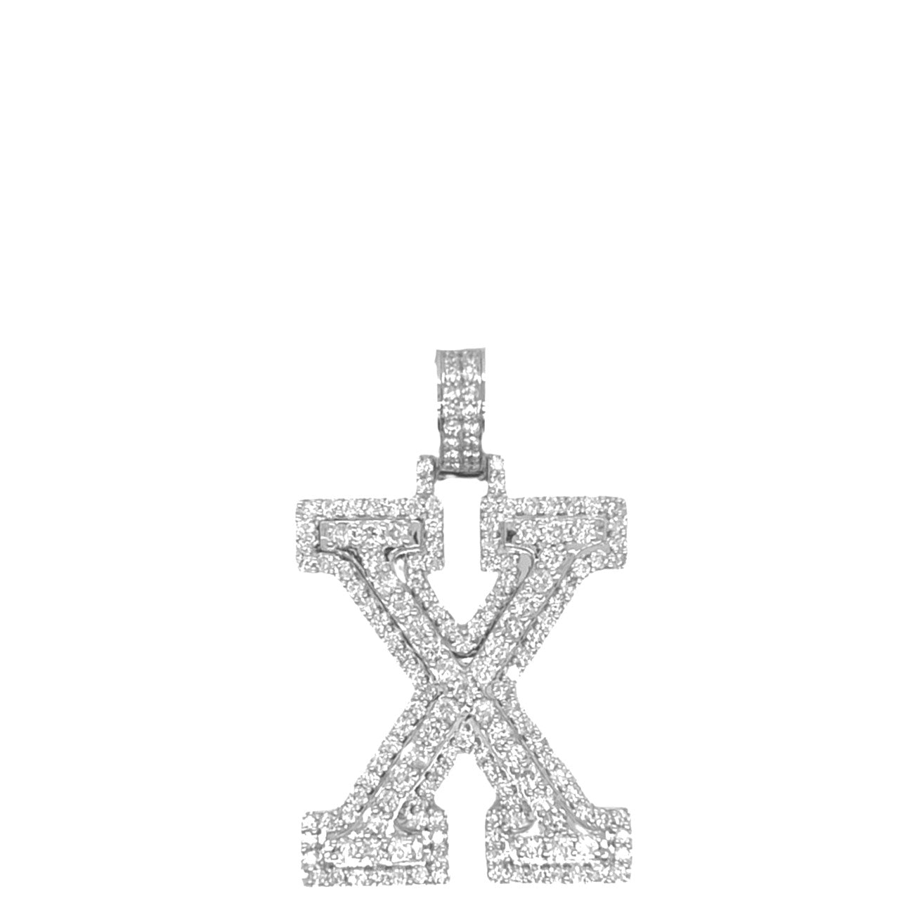 10K White Gold 3D Letter X Initial Diamond Pendant 1.62 CT 1.5"