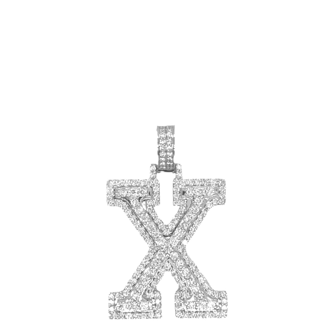 10K White Gold 3D Letter X Initial Diamond Pendant 1.62 CT 1.5