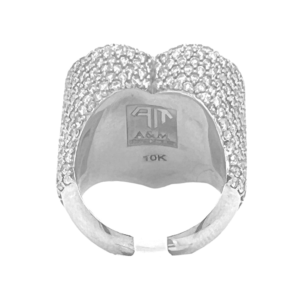 Unisex 10K White Gold 3D Puffed Heart Shape Diamond Ring 6.1 CT