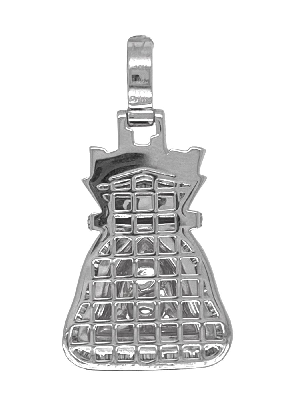 10K White Gold Moneybag $ Sign Baguette VS Diamond Pendant 2.16 CT 1.2"