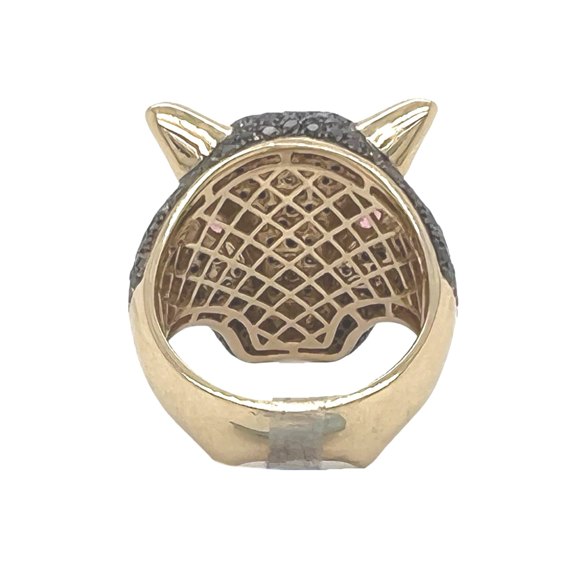 Mens 14K Yellow Gold Panther Head Black Diamond Ring 3.5 CT