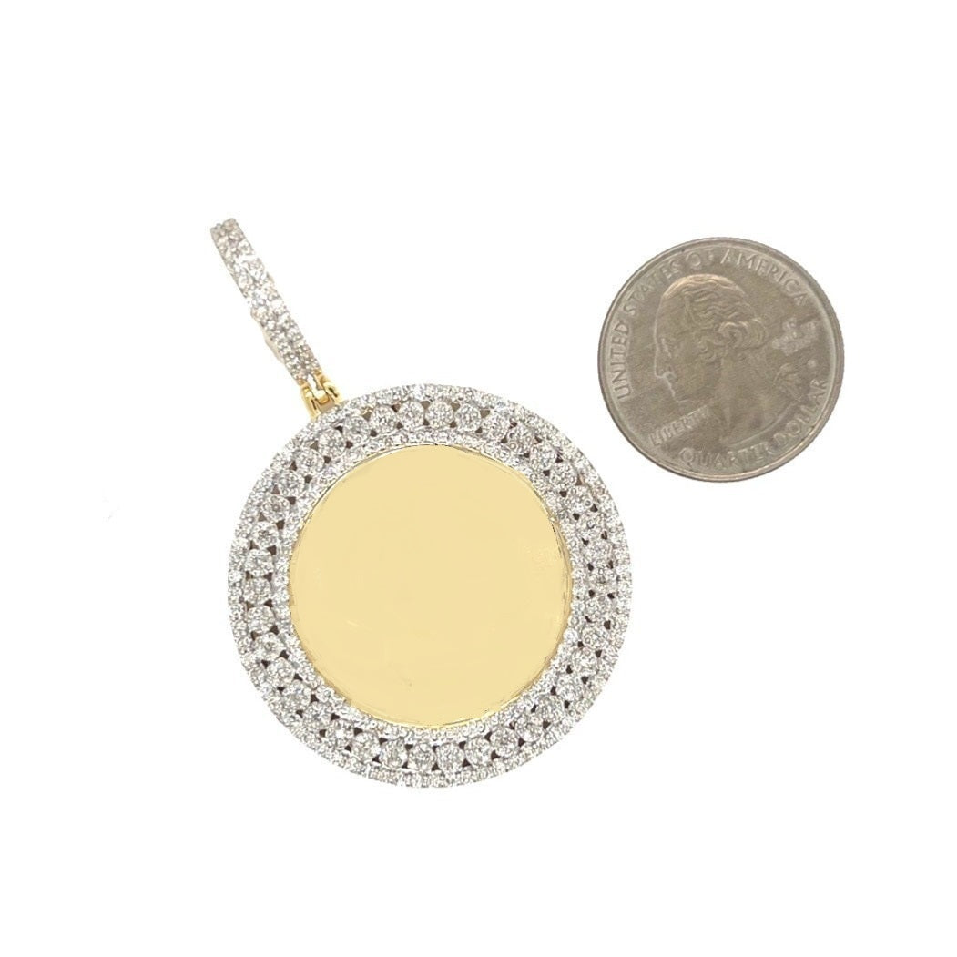 10K Yellow Gold Round Memory Frame 3 Row Diamond Pendant 3.09 CT 2.3"