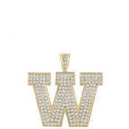 10K Yellow Gold Block Letter W Initial Diamond Pendant 3.29 CT 1.6"