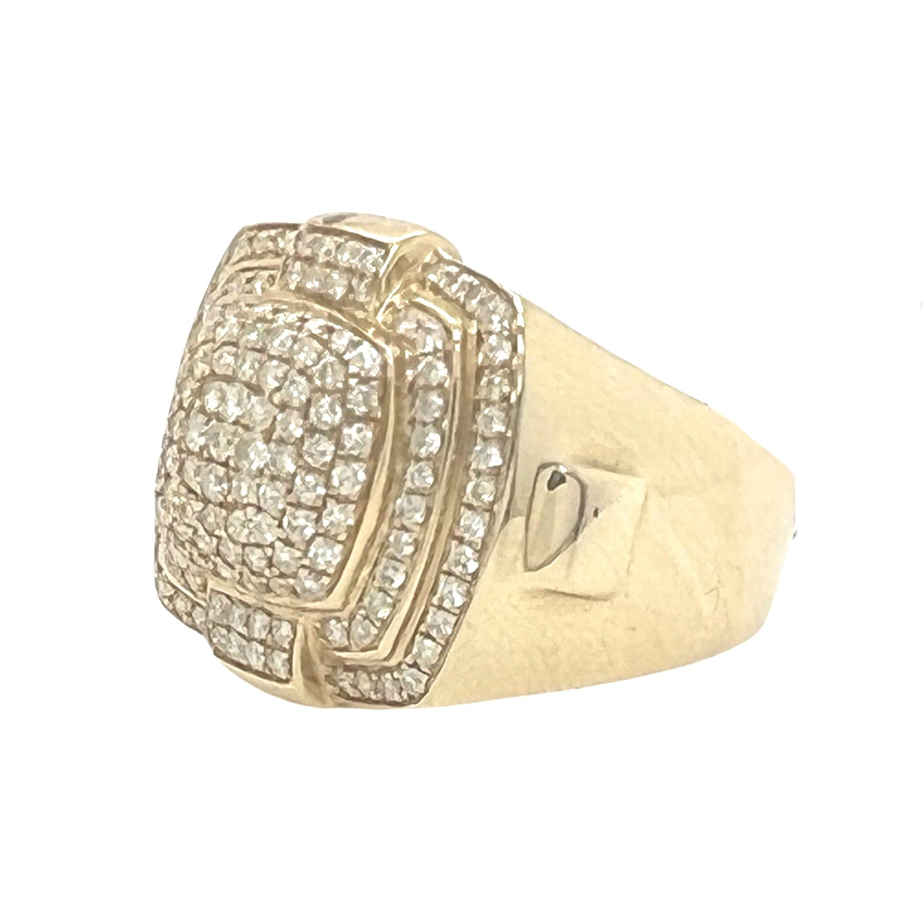Mens 14K Yellow Gold Pillow Top Pave Diamond Ring 1.35 CT