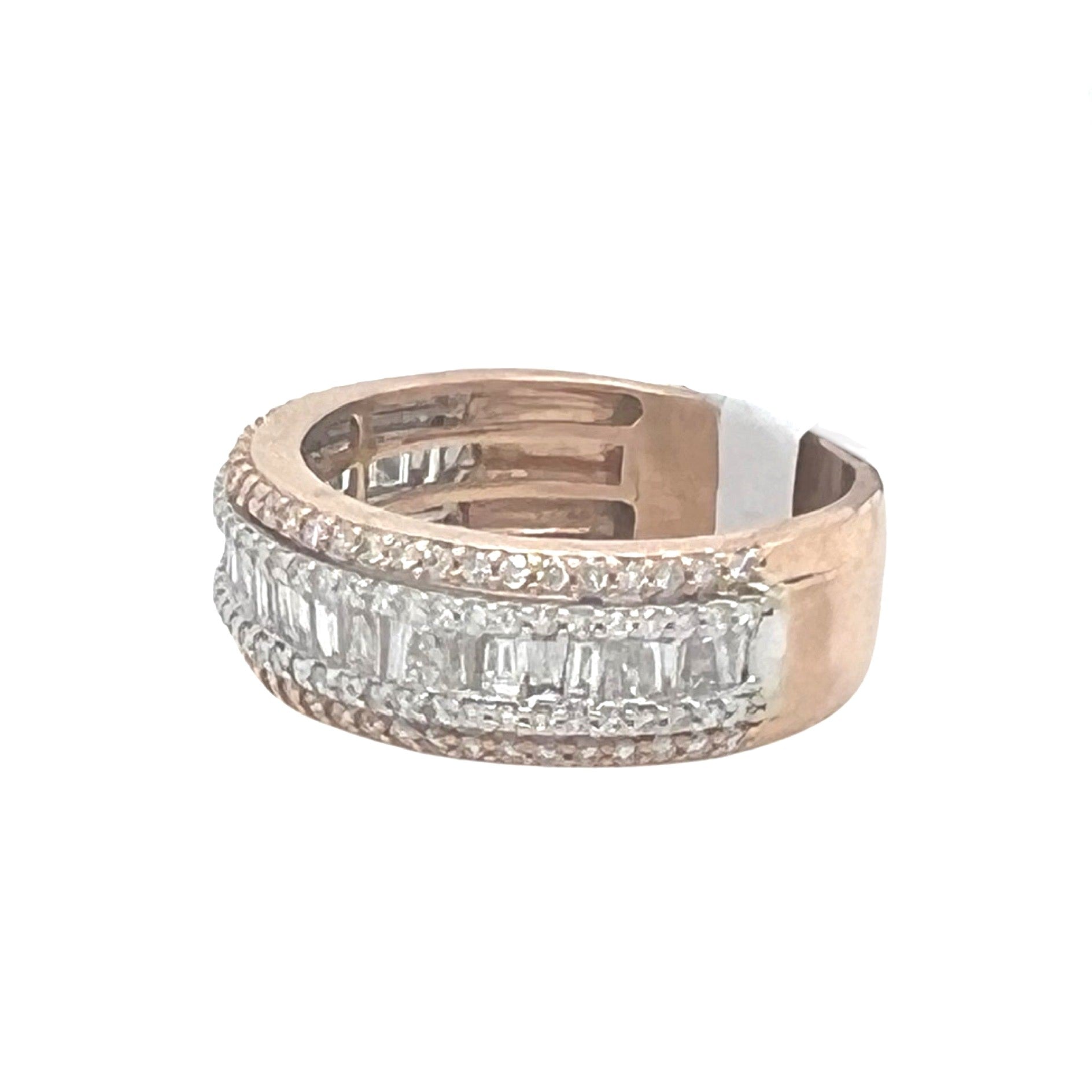 Unisex 14K Rose Gold Baguette Round Diamond Wedding Band Ring 1.55 CT