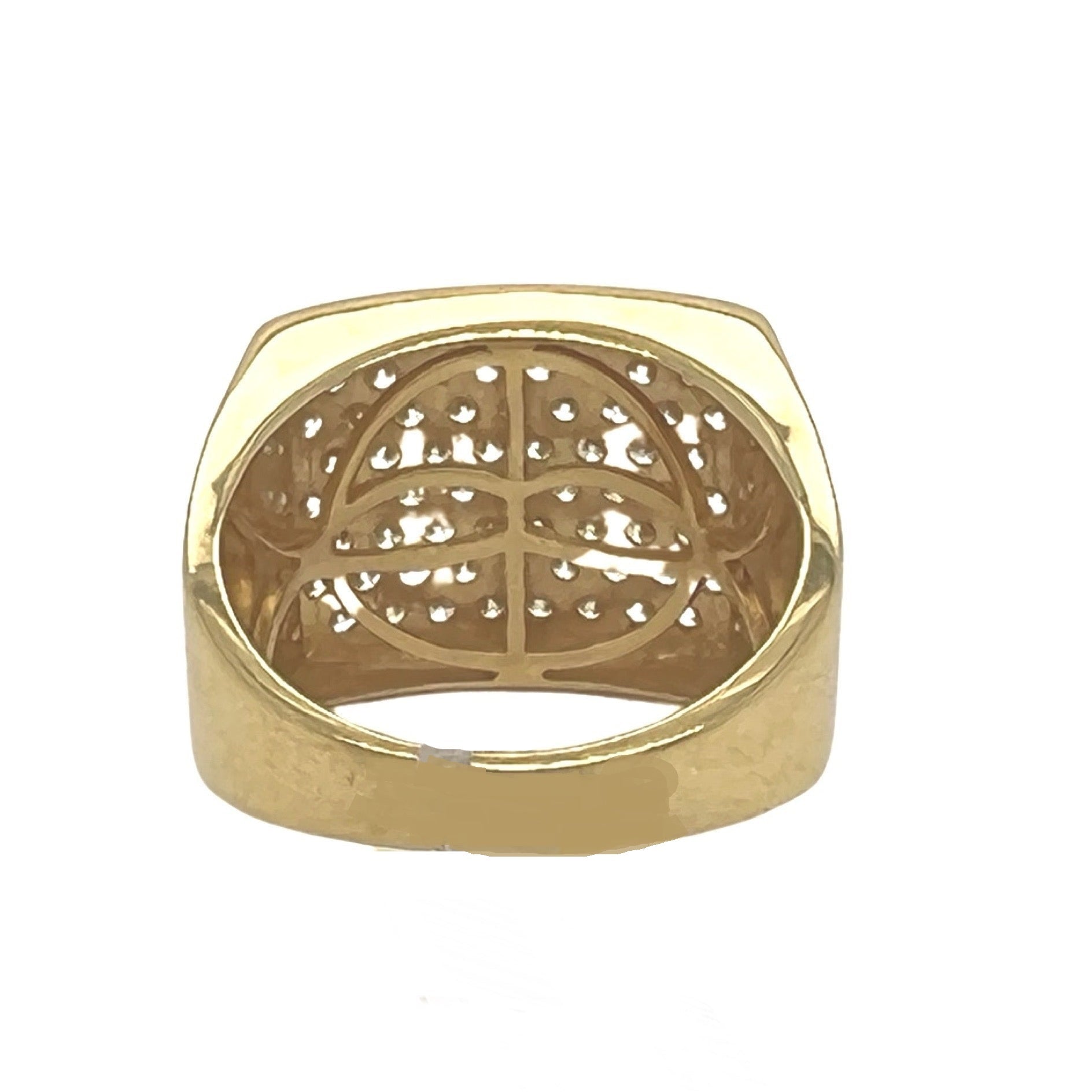Mens 14K Yellow Gold Square Shape Honeycomb Diamond Ring 2.46 CT