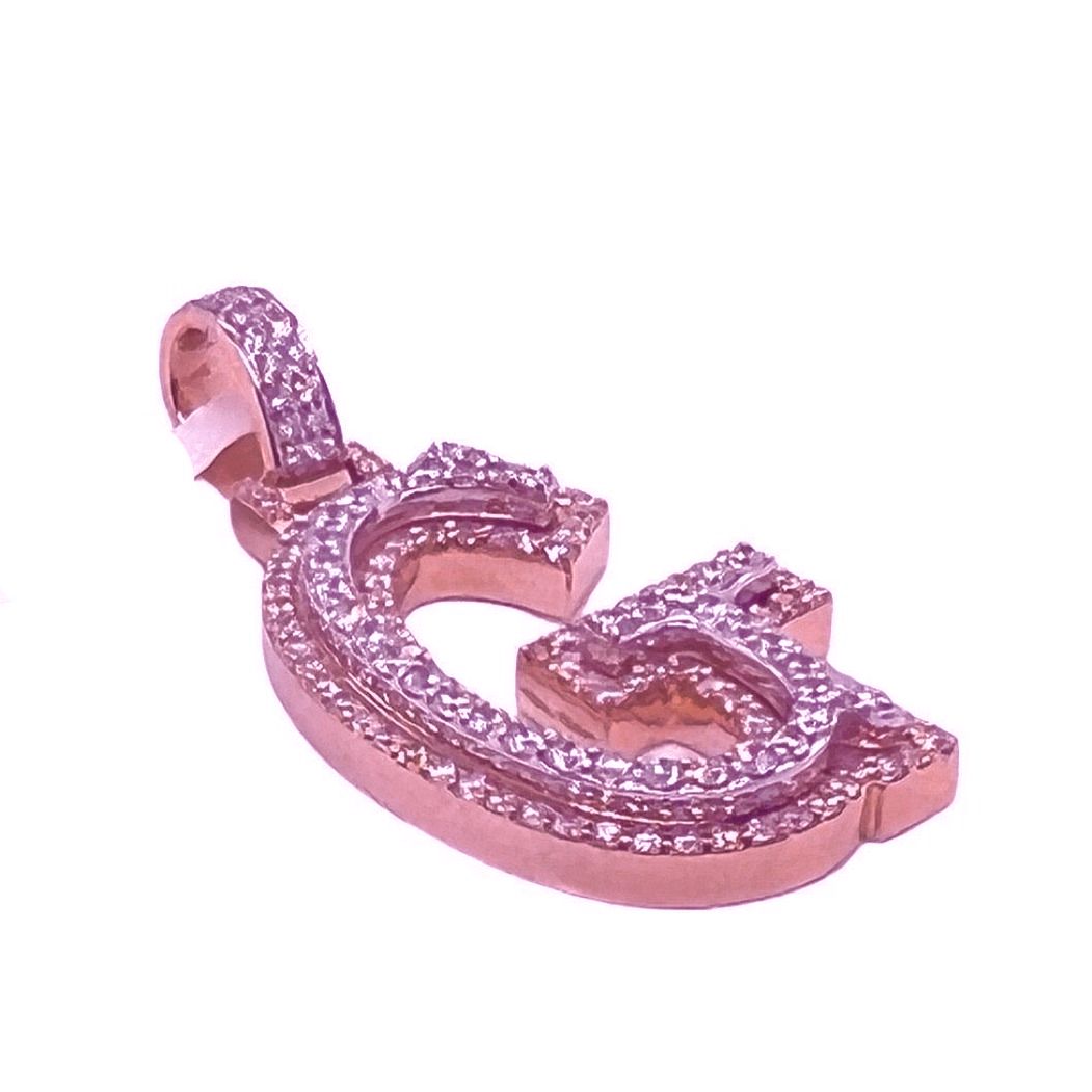 10K Rose White Gold 3D Letter G Initial Diamond Pendant 1.40 CT 1.5"