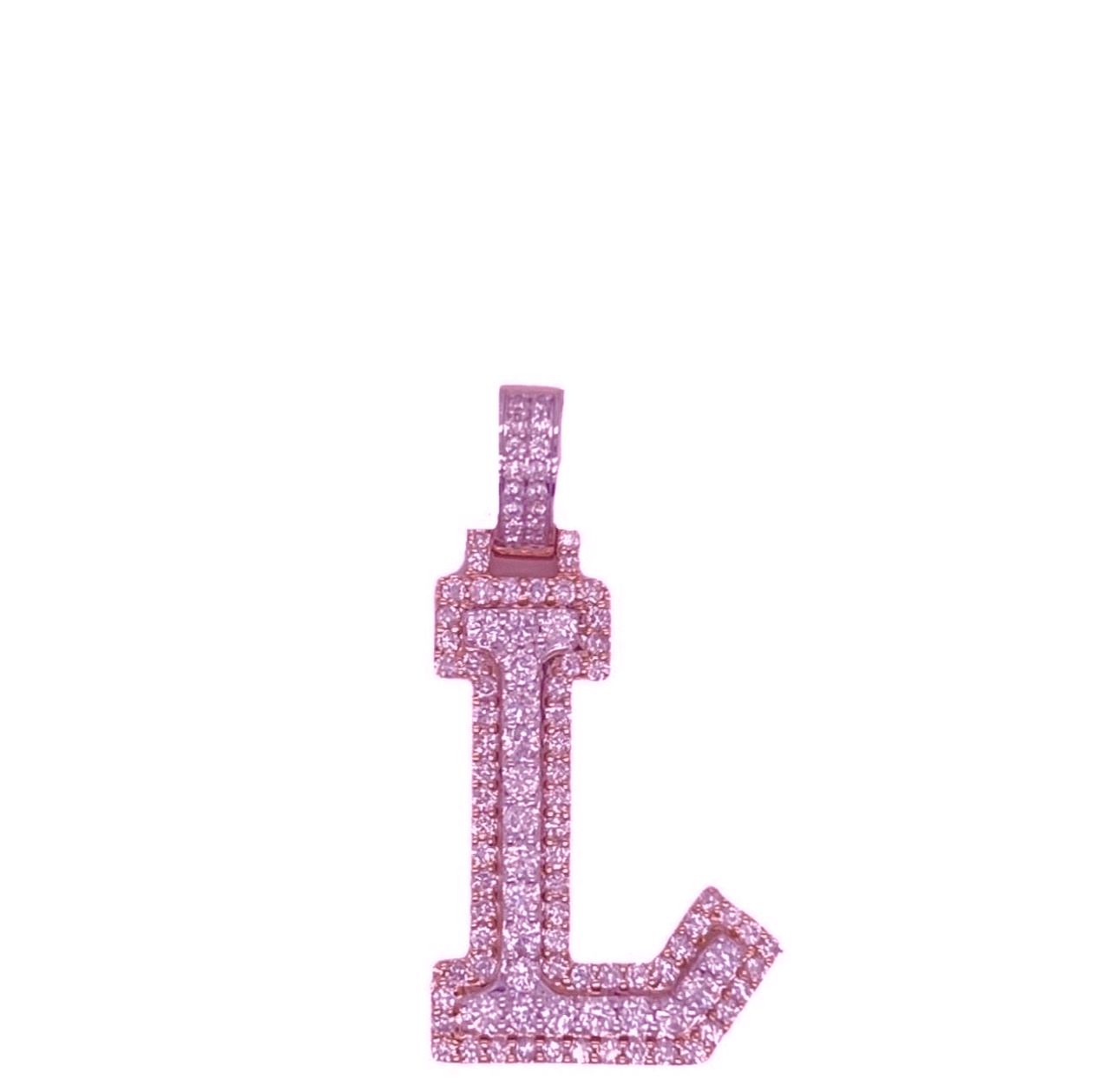 10K Rose White Gold 3D Letter L Initial Diamond Pendant 1.44 CT 1.5"