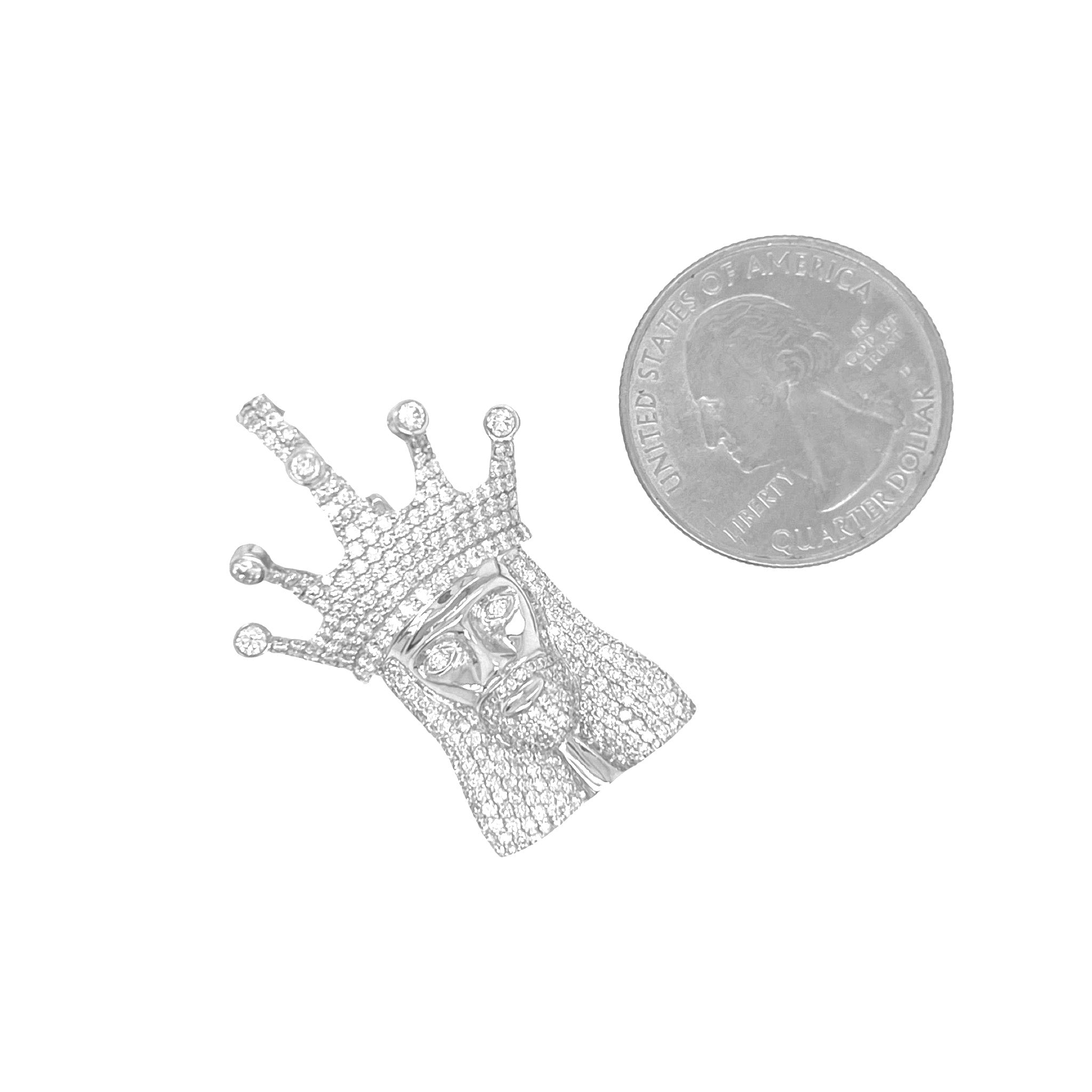 10K White Gold Crown Jesus Head VS Diamond Pendant 2.0 CT 1.5"