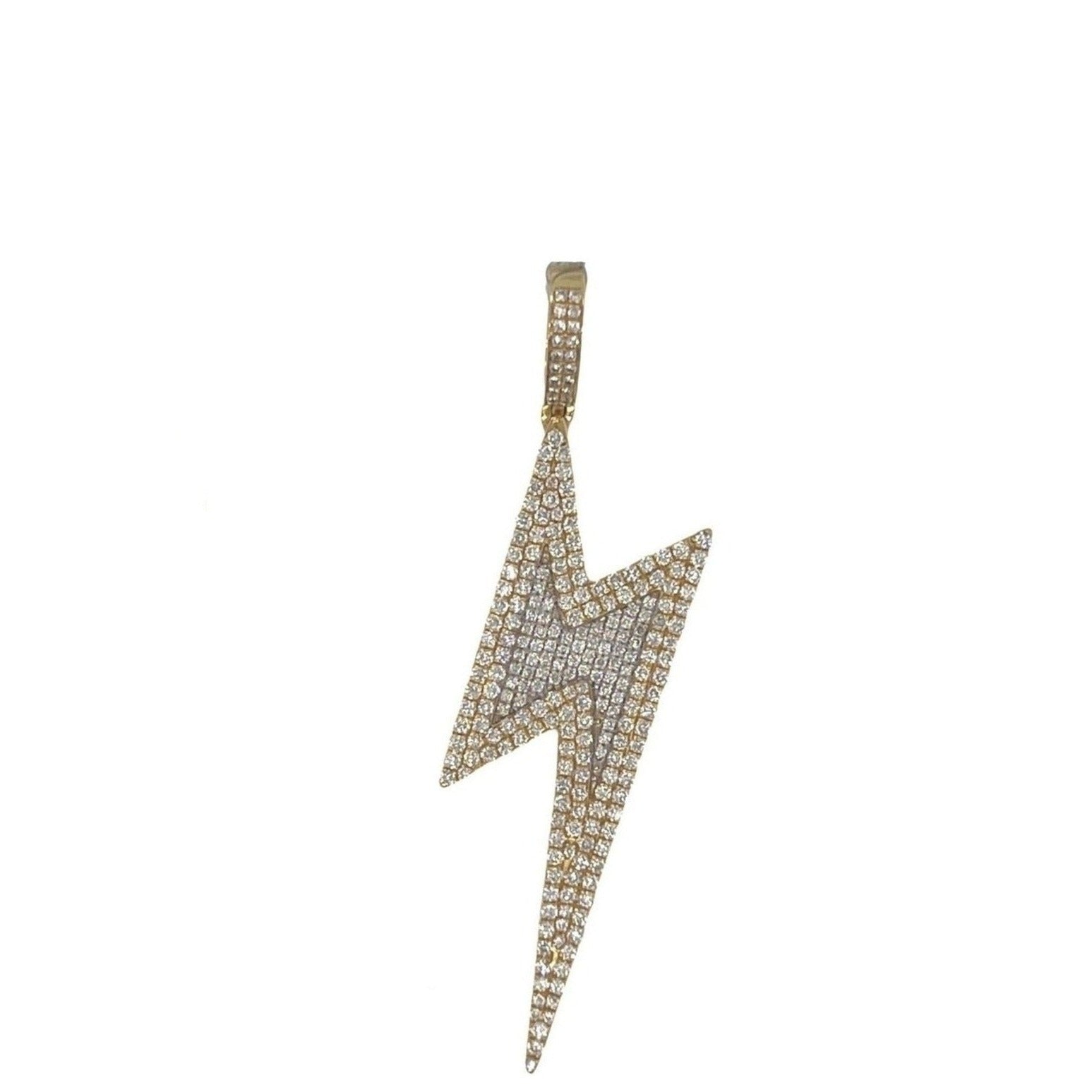 10K Yellow Gold Lightning Bolt Diamond Pendant 1.10 CT 2"
