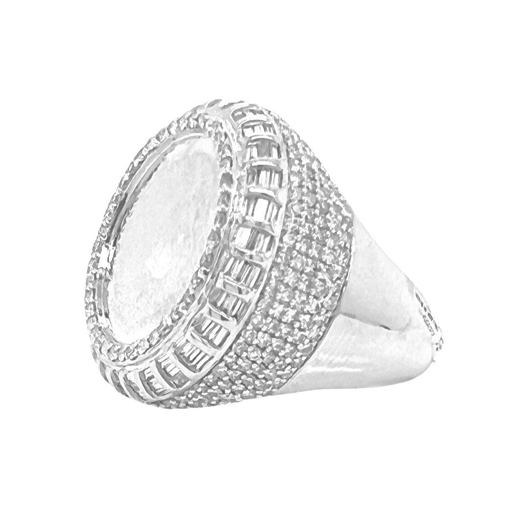 10K White Gold 24.5MM Round Memory Frame Baguette Diamond Ring 2.58 CT