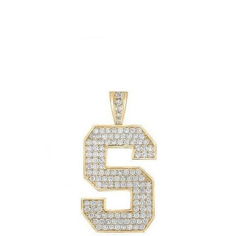 10K Yellow Gold Block Letter S Initial Diamond Pendant 2.75 CT 1.6"
