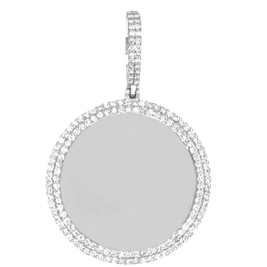 10K White Gold Round Memory Frame 2 Row VS Diamond Pendant 2.68 CT 2.3"