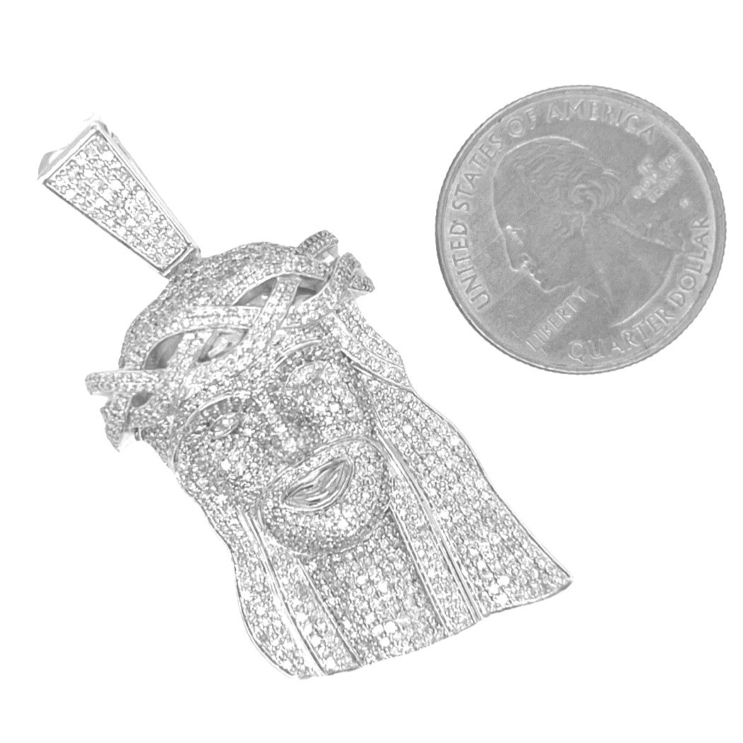 10K White Gold Jesus Head Iced Diamond Pendant 3.33 CT 2.2"