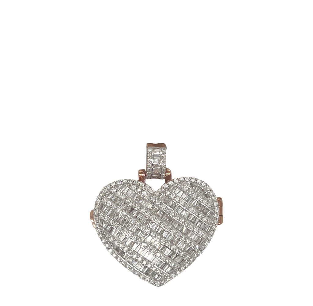 10K Rose Gold Heart Locket Memory Diamond Pendant 2.52 CT 1.35"