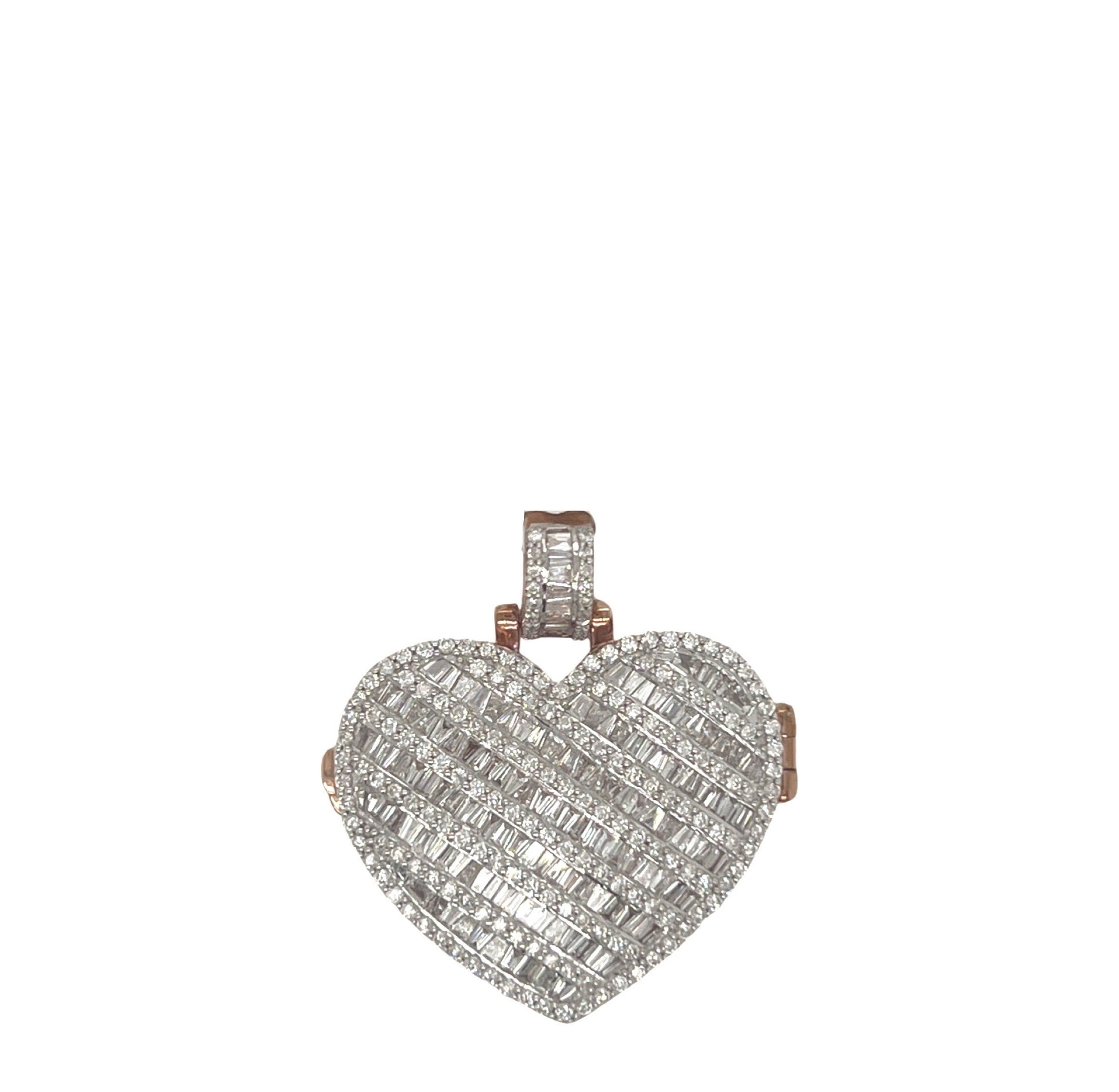 10K Rose Gold Heart Locket Memory Diamond Pendant 2.52 CT 1.35"
