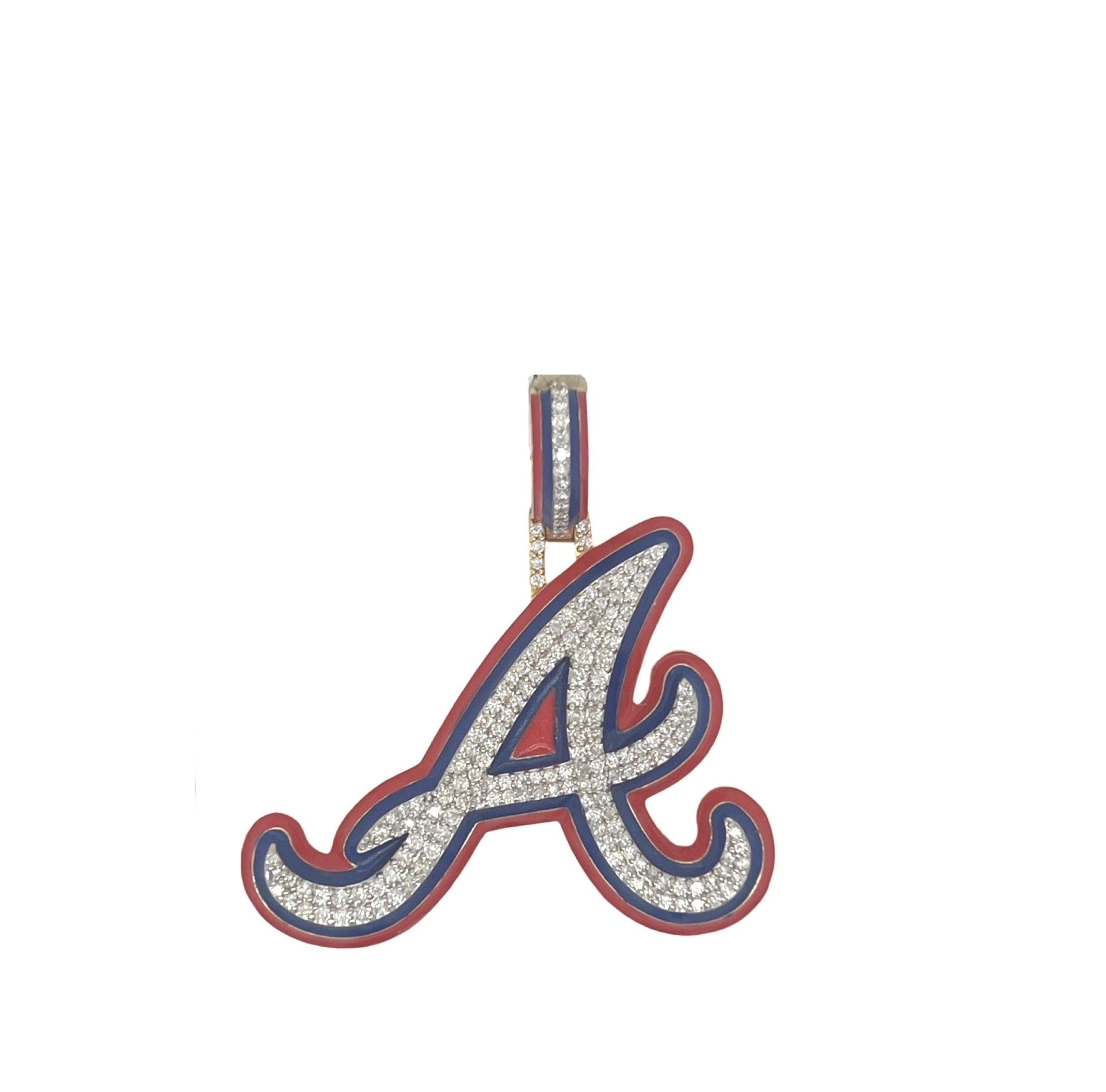 Custom 10K Yellow Gold Atlanta Braves Logo Diamond Pendant 1.02 CT 1.65"