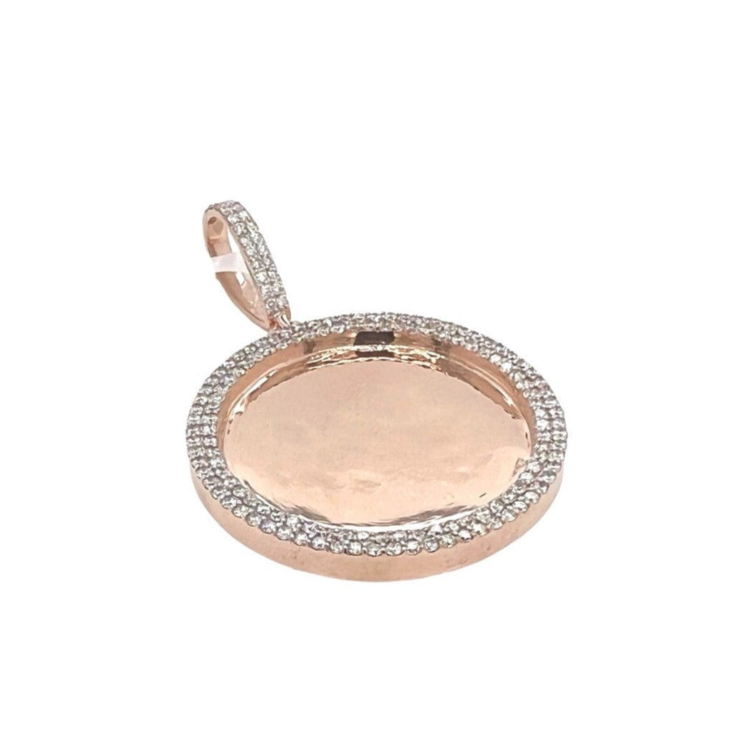 10K Rose Gold Round Memory Frame 2 Row VS Diamond Pendant 2.69 CT 2.3"