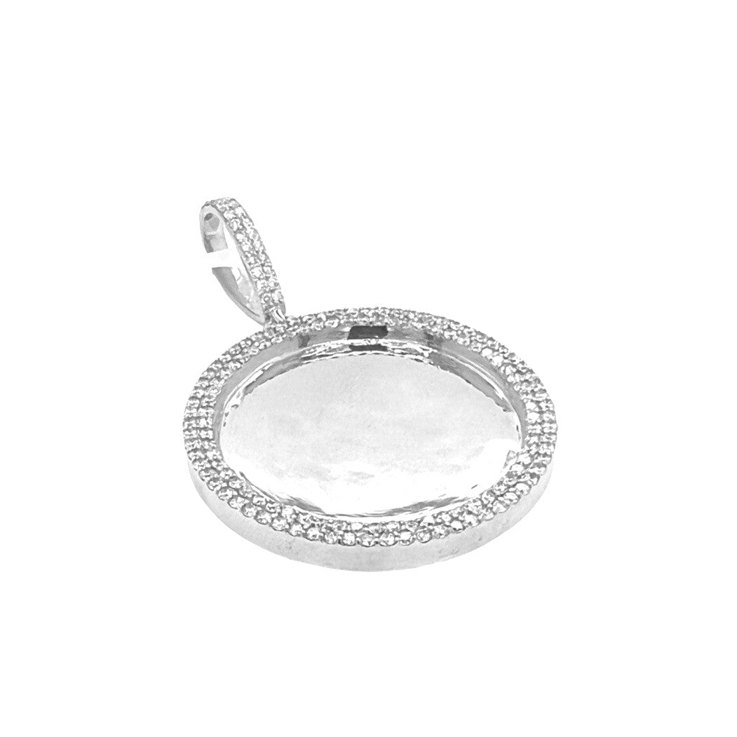10K White Gold Round Memory Frame 2 Row VS Diamond Pendant 2.68 CT 2.3"