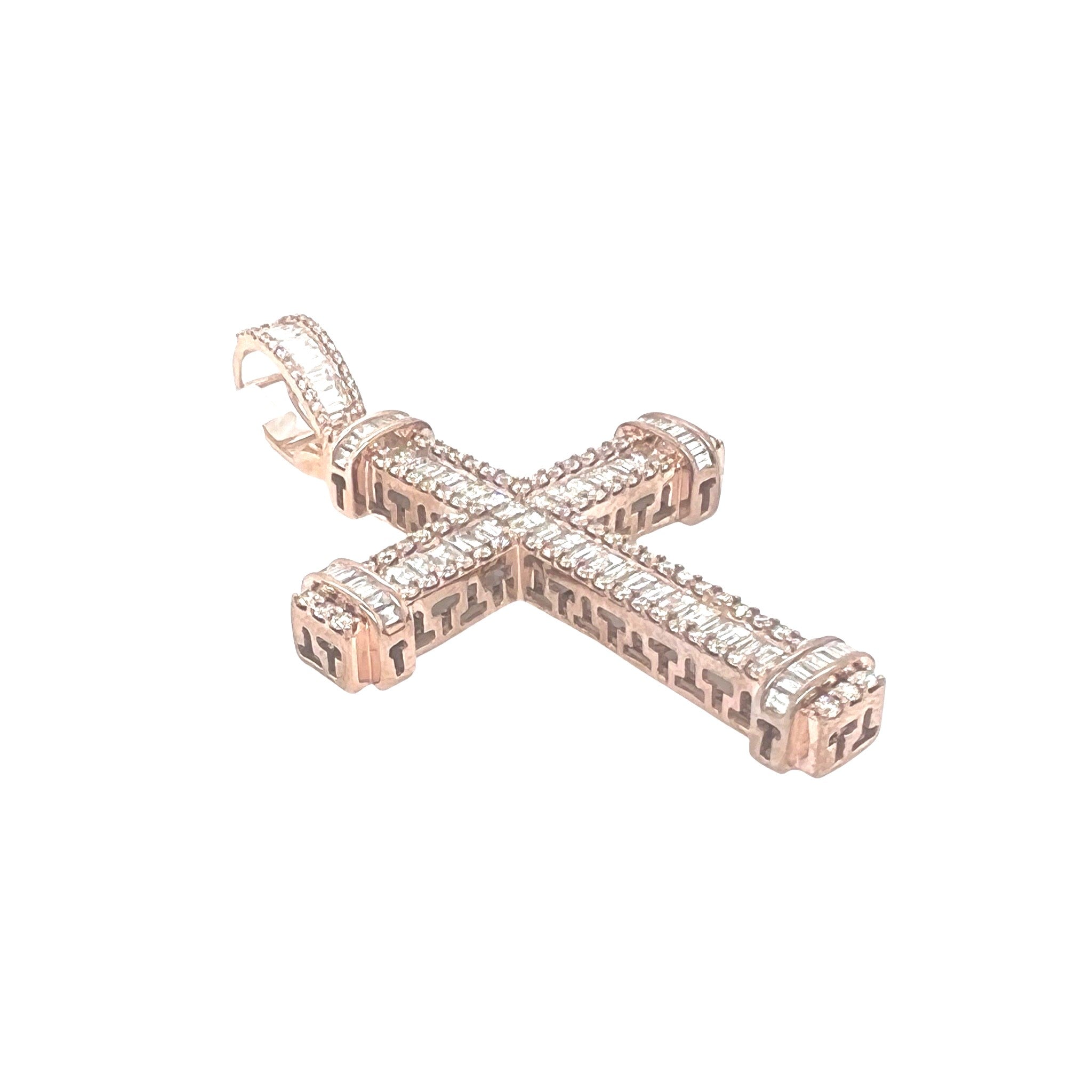 10K Rose Gold Baguette Diamond Cross Pendant 4.5 CT 2.6"