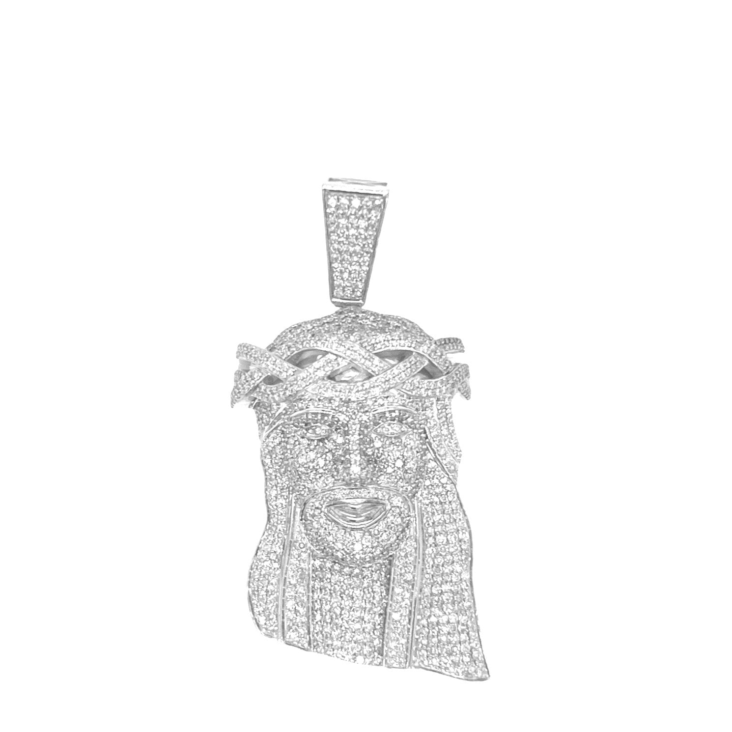 10K White Gold Jesus Head Iced Diamond Pendant 3.33 CT 2.2"