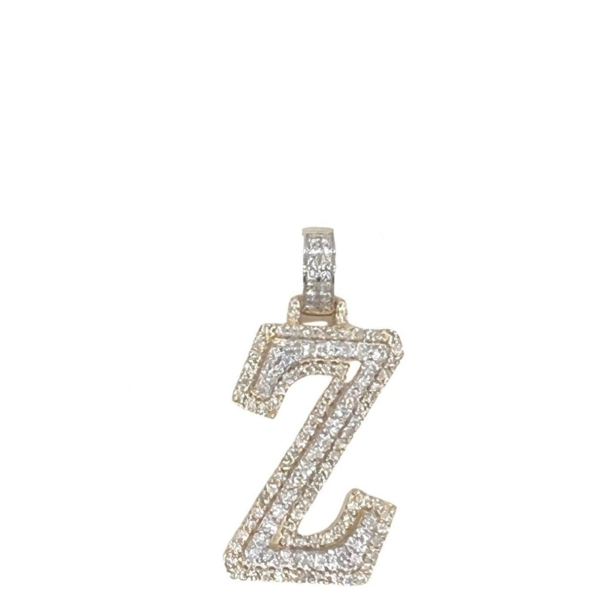10K Yellow White Gold 3D Letter Z Initial Diamond Pendant 1.49 CT 1.5"