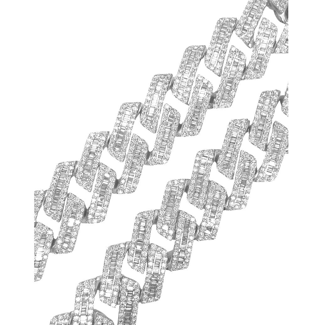 10K White Gold 24MM Miami Cuban Baguette VS Diamond Chain 75.67 CT