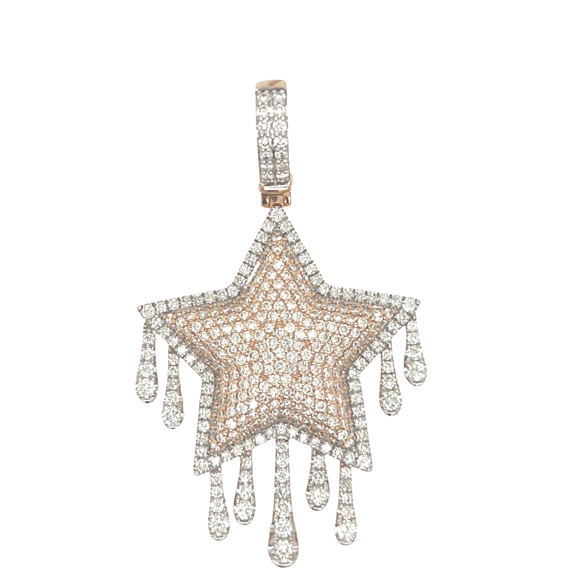 14K Two-Tone Gold Dripping Super Star VS Diamond Pendant 4.25 CT 2.65"