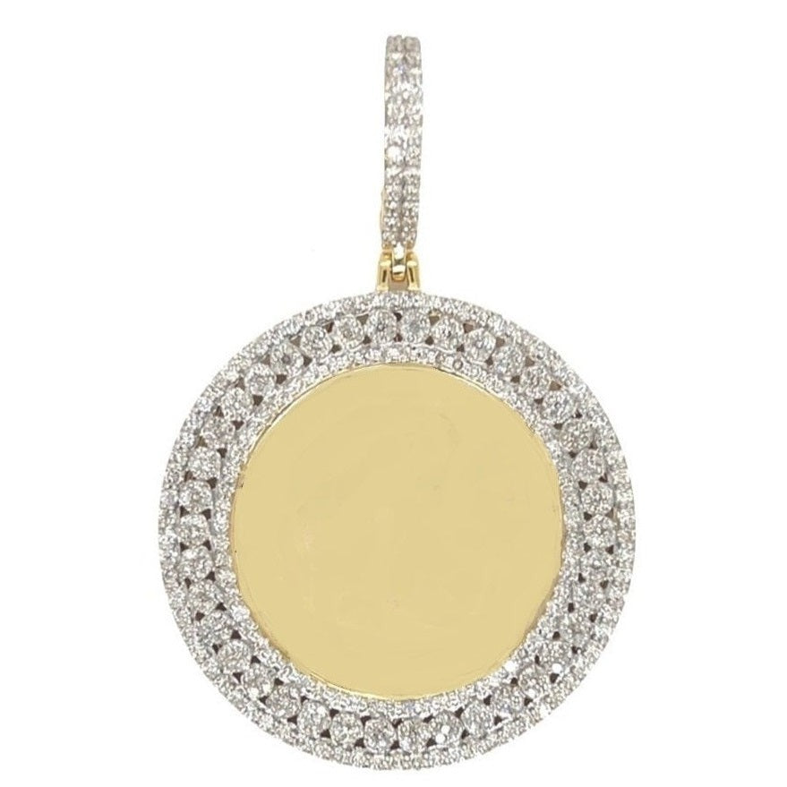 10K Yellow Gold Round Memory Frame 3 Row Diamond Pendant 3.09 CT 2.3"