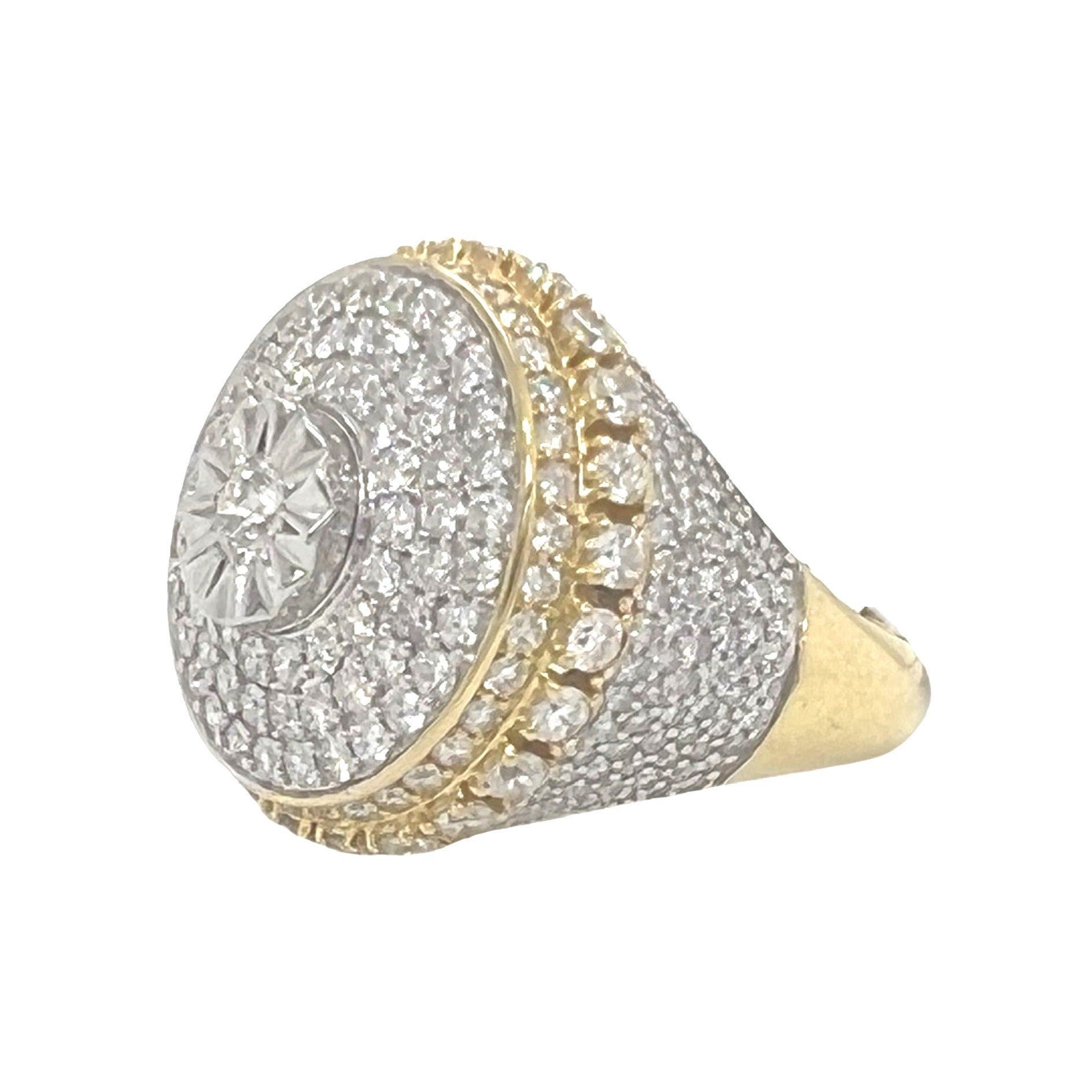 Mens 10K Yellow Gold Round Shape 3D Solitaire Diamond Ring 4.05 CT