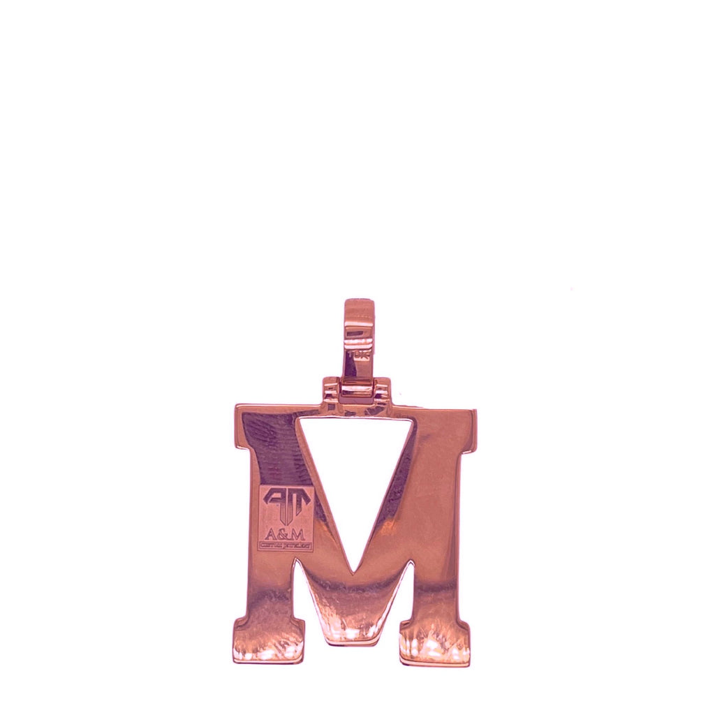 10K Rose White Gold 3D Letter M Initial Diamond Pendant 1.9 CT 1.5"