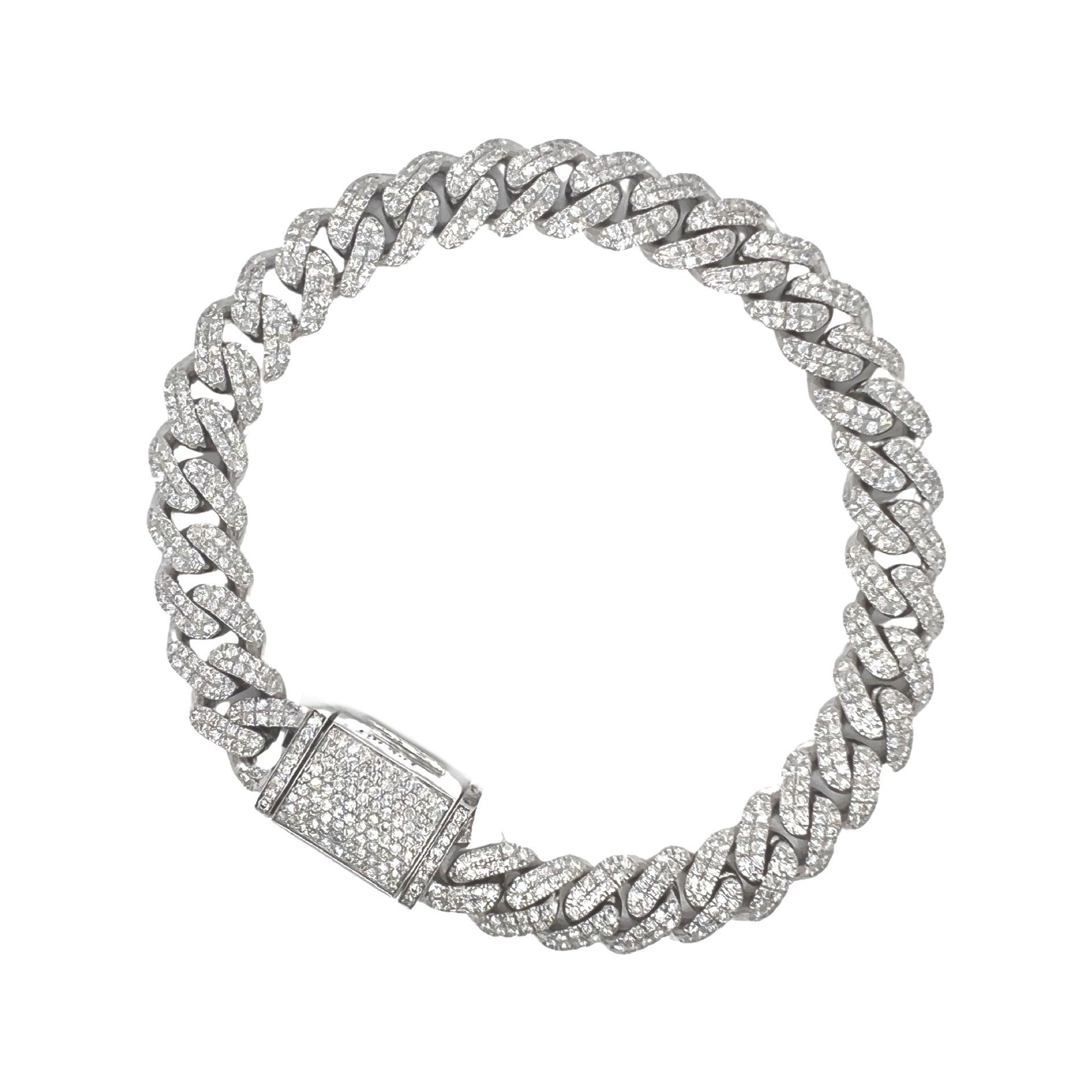 10K White Gold 10MM Miami Cuban Pave Diamond Bracelet 5.44 CT 9"
