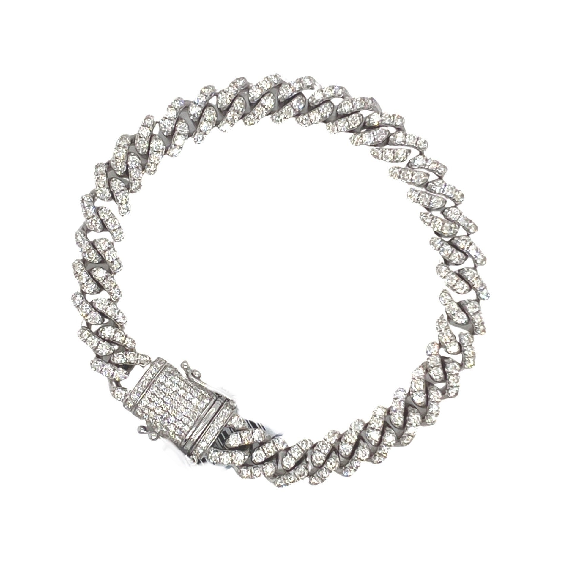 10K White Gold 9MM Miami Cuban Pave Diamond Bracelet 7.86 CT 8"
