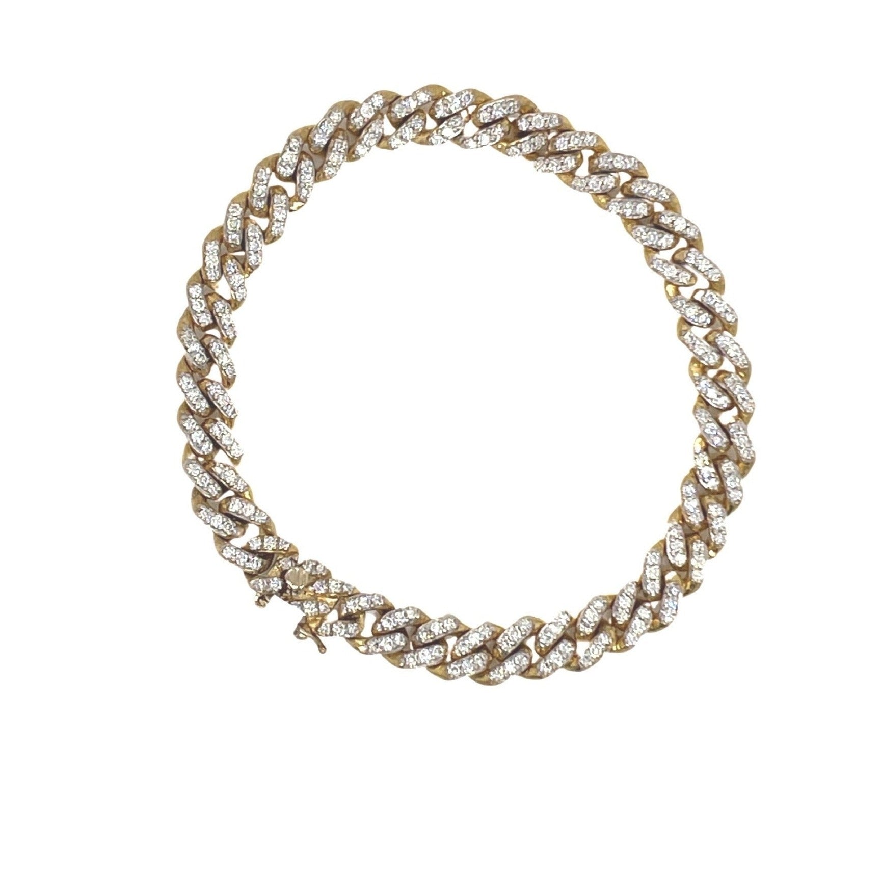 10K Yellow Gold 7.5MM Prong Set Miami Cuban Diamond Bracelet 3.36 CT 8"