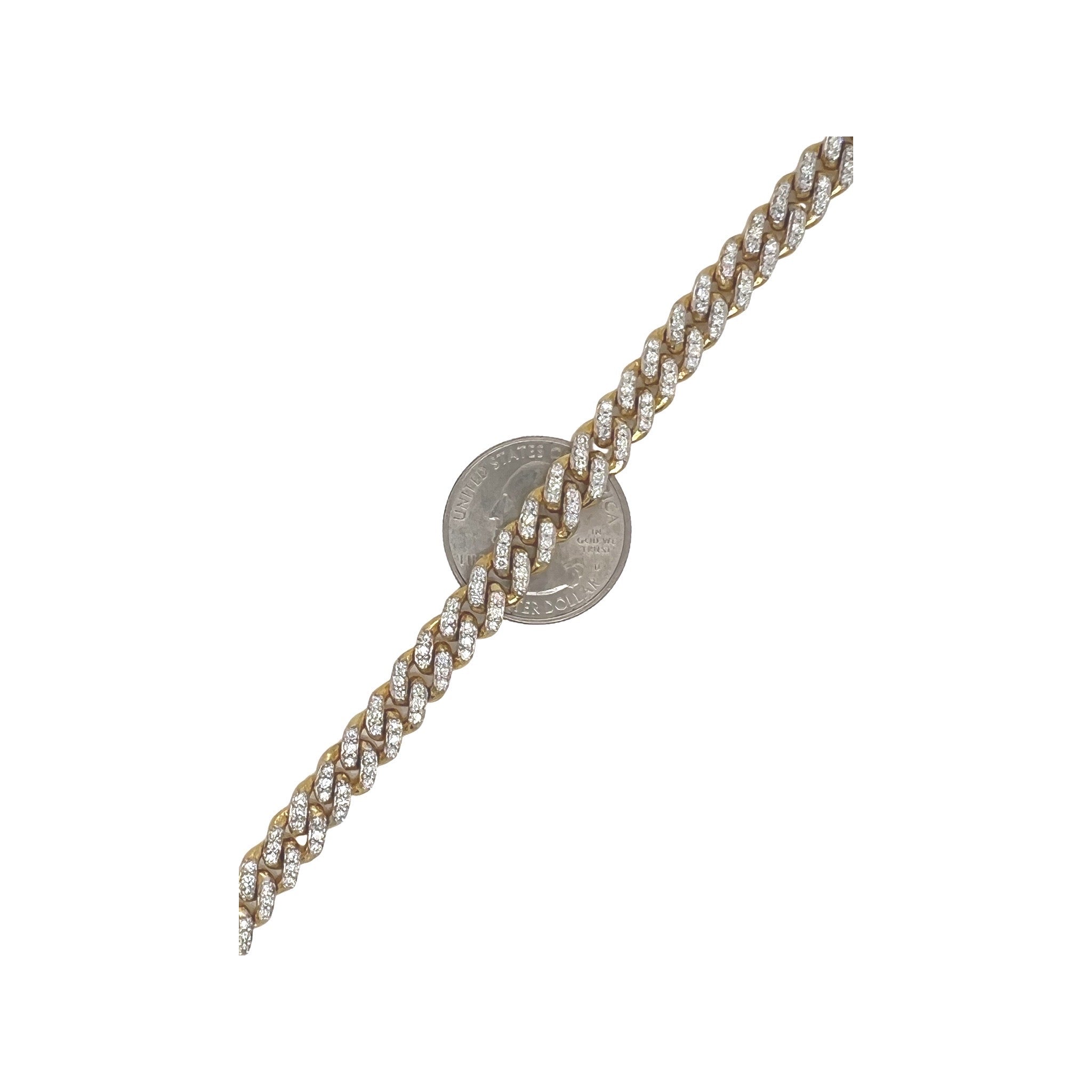 10K Yellow Gold 7.5MM Prong Set Miami Cuban Diamond Bracelet 3.36 CT 8"