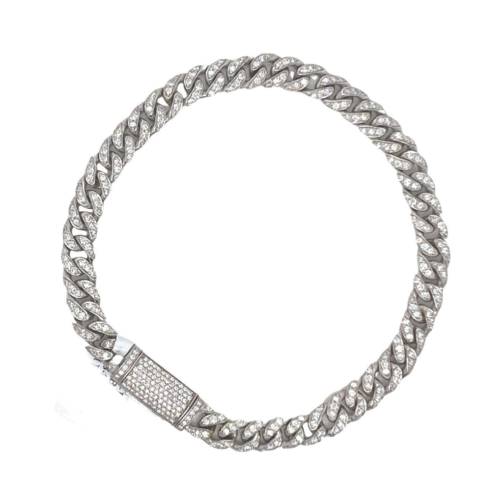 21K White Gold 7MM Miami Cuban Pave Diamond Bracelet 3.84 CT 9"
