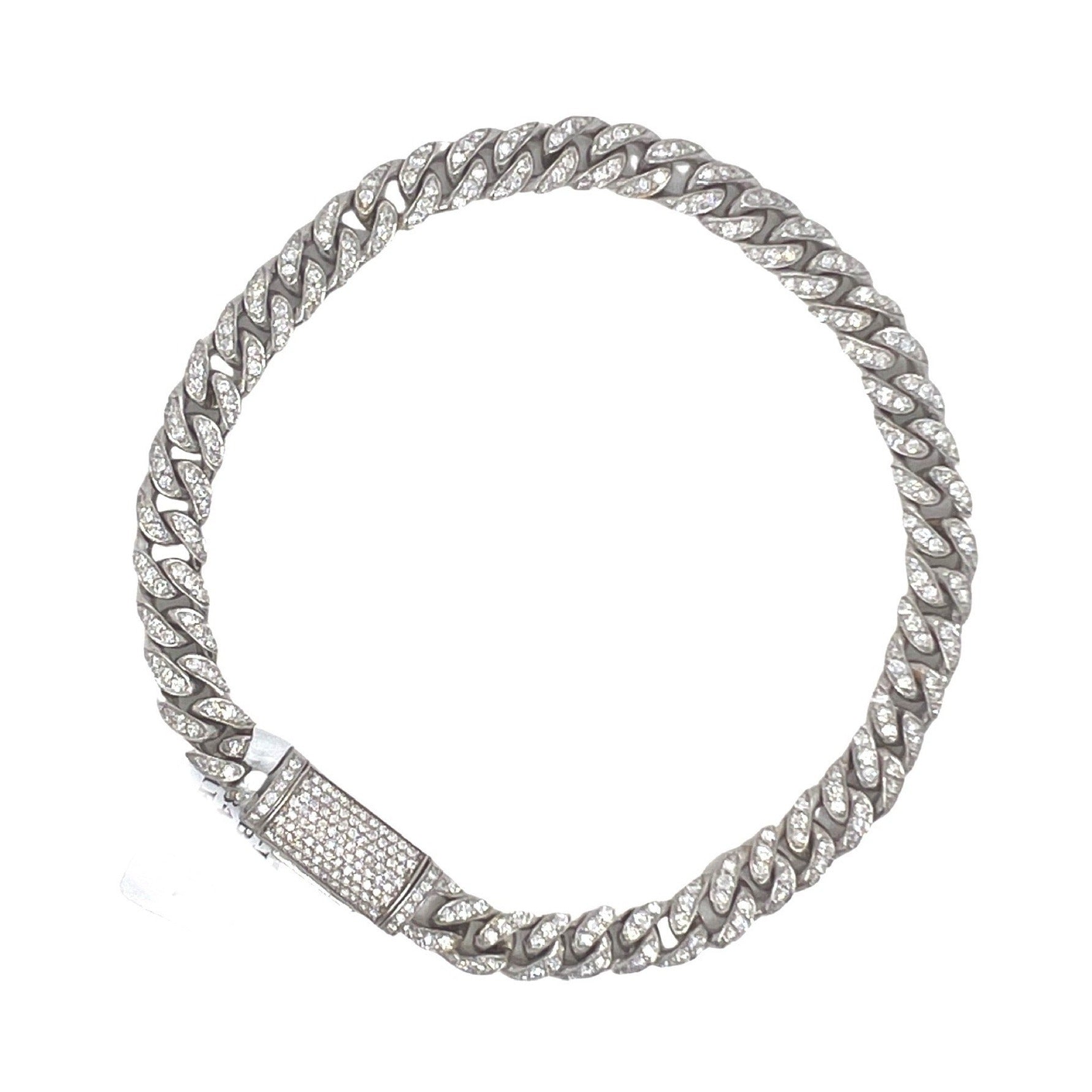 21K White Gold 7MM Miami Cuban Pave Diamond Bracelet 3.84 CT 9"