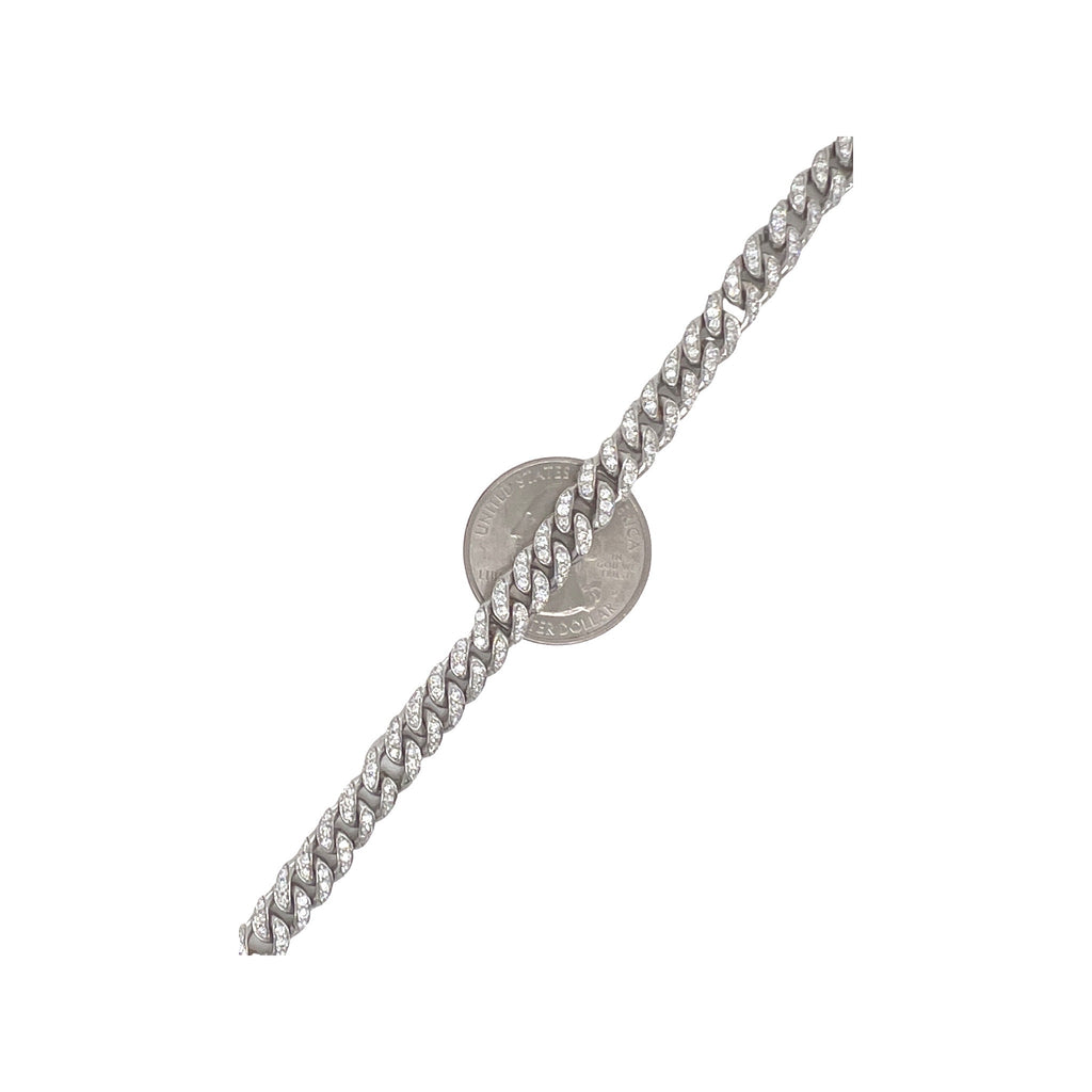 21K White Gold 7MM Miami Cuban Pave Diamond Bracelet 3.84 CT 9"