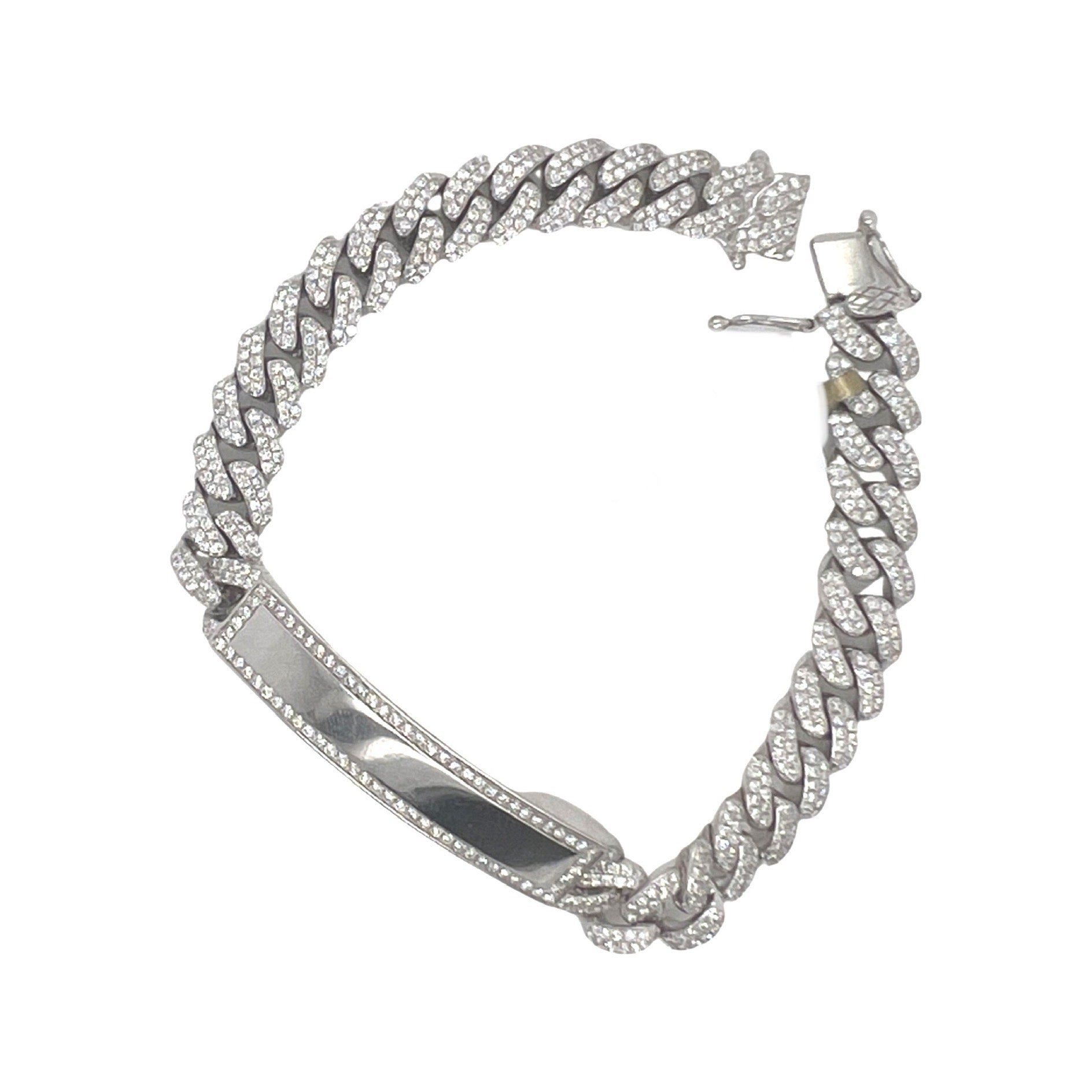 10K White Gold 8.25MM Miami Cuban ID Pave Diamond Bracelet 2.8 CT 7"