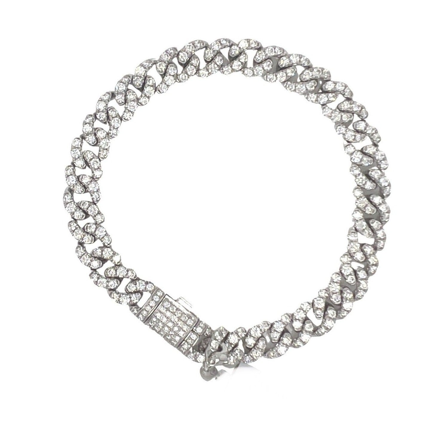 10K White Gold 8MM Miami Cuban Pave Diamond Bracelet 6.2 CT 8"